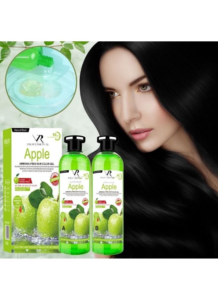 ابل  جل صبغة شعر احترافي من في آر برائحة التفاح خالٍ من الأمونيا لون أسود طبيعي لا يسبب تهيج فروة الرأس - Image 2